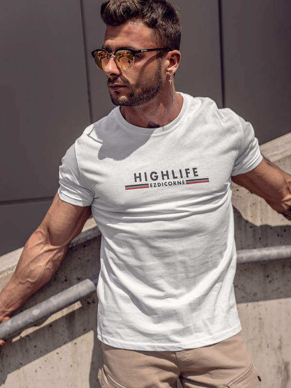 Herren Baumwoll T-Shirt mit Motiv Weiß Bolf 14738