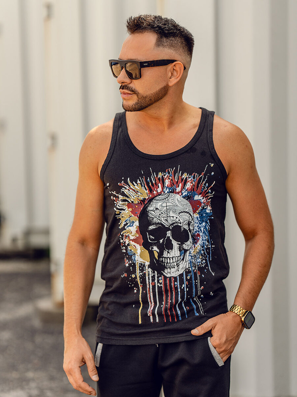 Herren Tank Top mit Motiv Schwarz Bolf 14839A