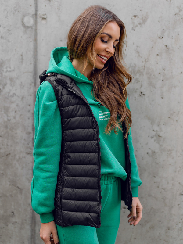 Damen Steppweste mit Kapuze Schwarz Bolf 23039A