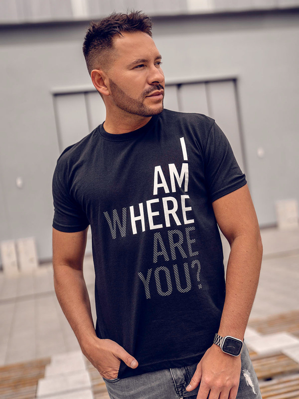 Herren Baumwoll T-Shirt mit Motiv Schwarz Bolf 0404TA