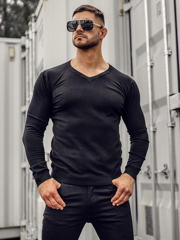 Herren Pullover mit V-Ausschnitt Schwarz Bolf MMB601A
