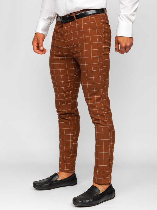 Herren Stoffhose Karierte Chinos Braun Bolf 0047