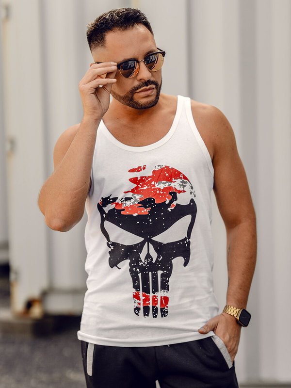 Herren Tank Top mit Motiv Weiß-Rot Bolf 14849A
