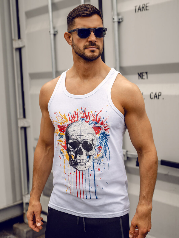 Herren Tank Top mit Motiv Weiß Bolf 14839A