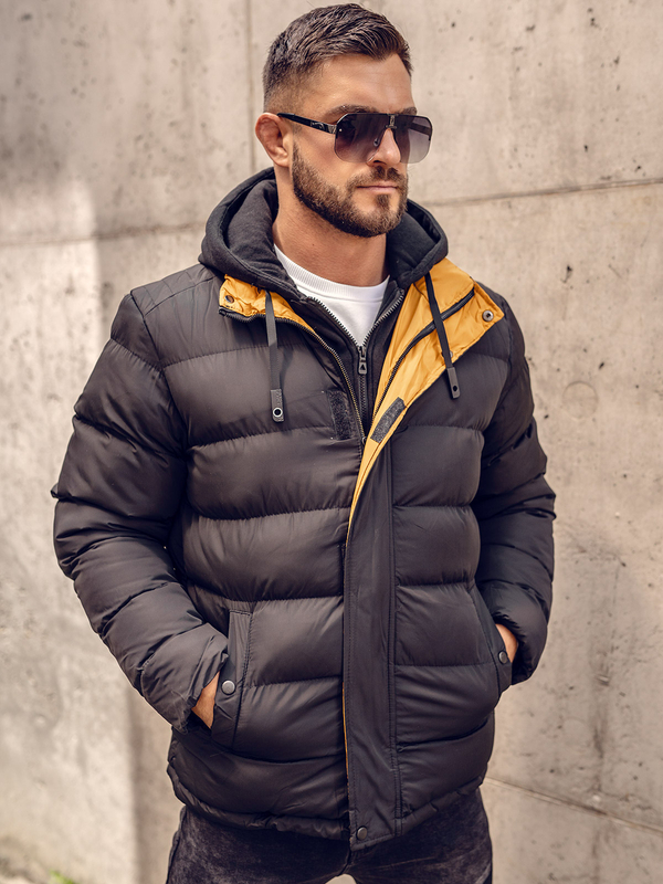 Herren Gepolsterte Winterjacke Schwarz Bolf 7145A