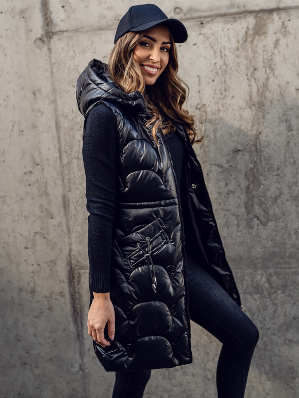 Damen Lange Steppweste Schwarz Bolf B8172A