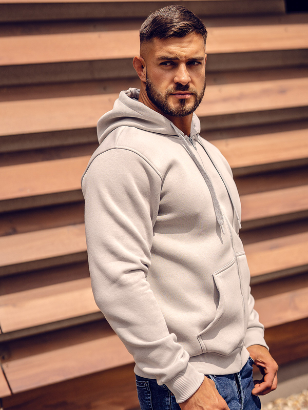 Herren Warmer Kapuzenpullover mit Reißverschluss Grau Bolf 2008A