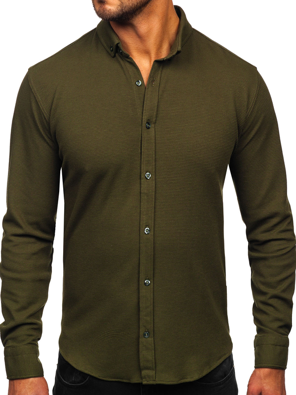 Herren Hemd Langarm Musselin Khaki Bolf 506