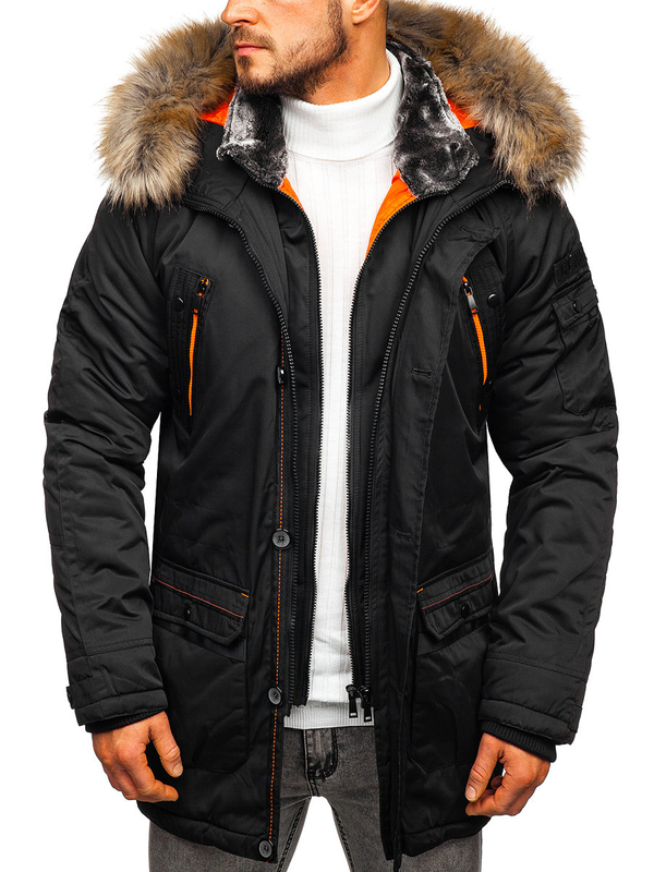 Herren Winterjacke Parka Schwarz Bolf 1067