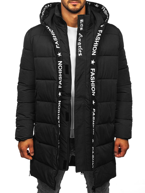 Herren Lange Gepolsterte Winterjacke Schwarz Bolf 19M1291