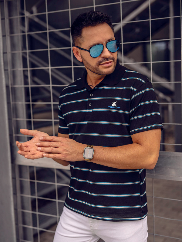 Herren Poloshirt Gestreift Schwarz Bolf 14954A