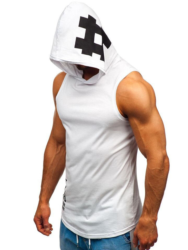 Herren Tank Top mit Motiv und Kapuze Weiß Bolf 1285