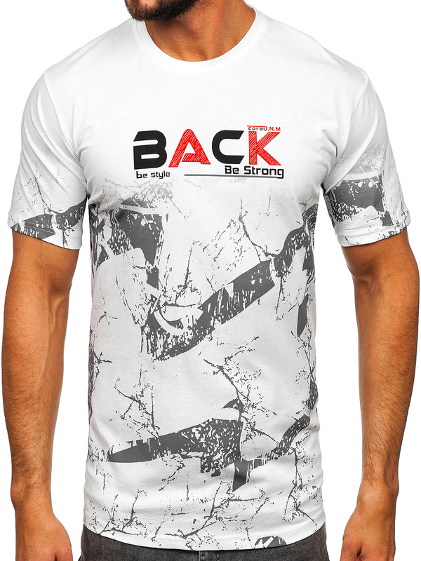 Herren Baumwoll T-Shirt mit Motiv Weiß Bolf 14766