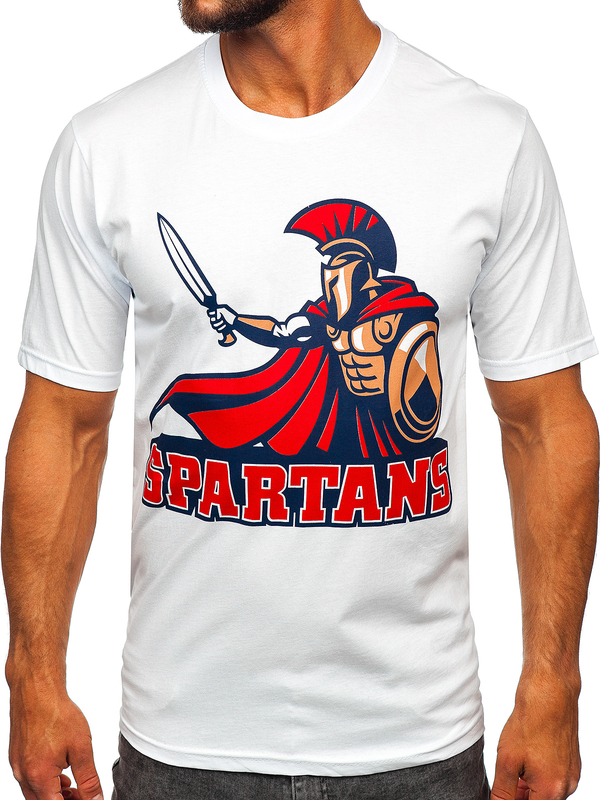 Herren Baumwoll T-Shirt mit Motiv Weiß Bolf 143017