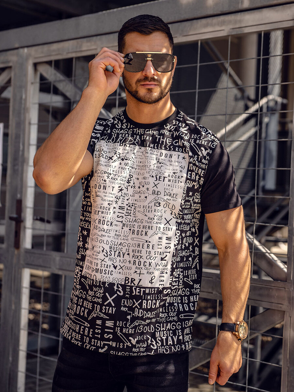Herren T-Shirt mit Motiv Schwarz Bolf 1173A