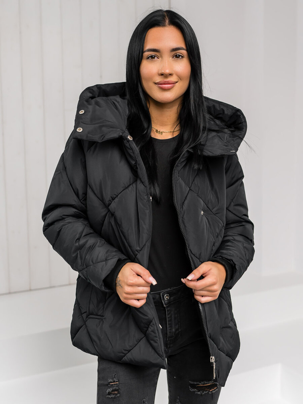 Damen Gepolsterte Winterjacke mit Kapuze Schwarz Bolf 5M3175A3