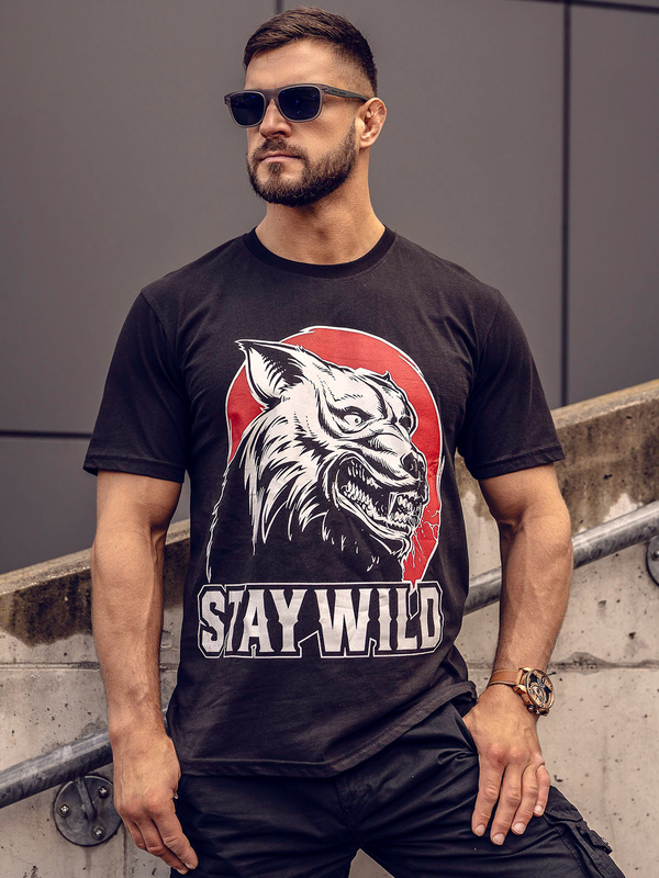 Herren Baumwoll T-Shirt mit Print Schwarz Bolf 143021A