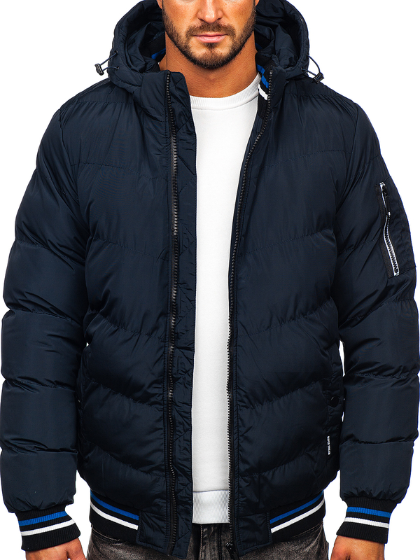 Herren Gepolsterte Winterjacke Dunkelblau Bolf 6971