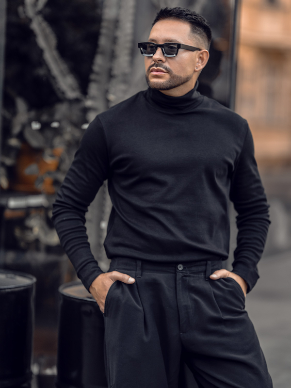 Herren Rollkragenpullover basic aus Baumwolle schwarz Bolf 535A