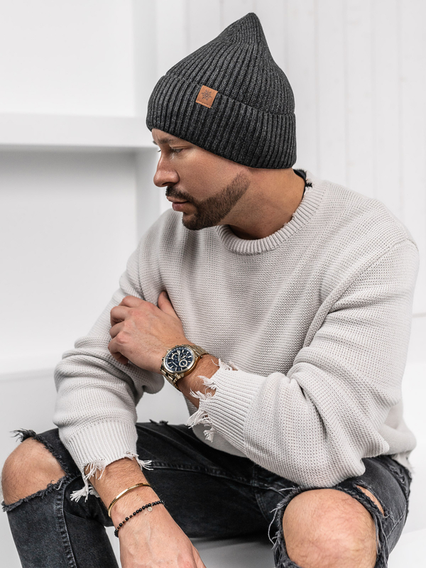 Herren Wintermütze Schwarzgrau Bolf 387046