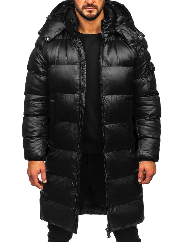 Herren Lange Gepolsterte Winterjacke Schwarz Bolf 9971