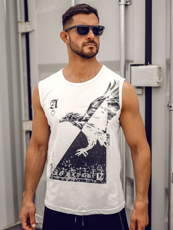 Herren Tank Top mit Motiv Bolf Weiß14821A