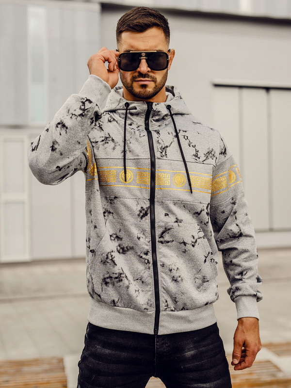 Herren Kapuzenpullover mit Rießverschluss Grau Bolf 27B8125