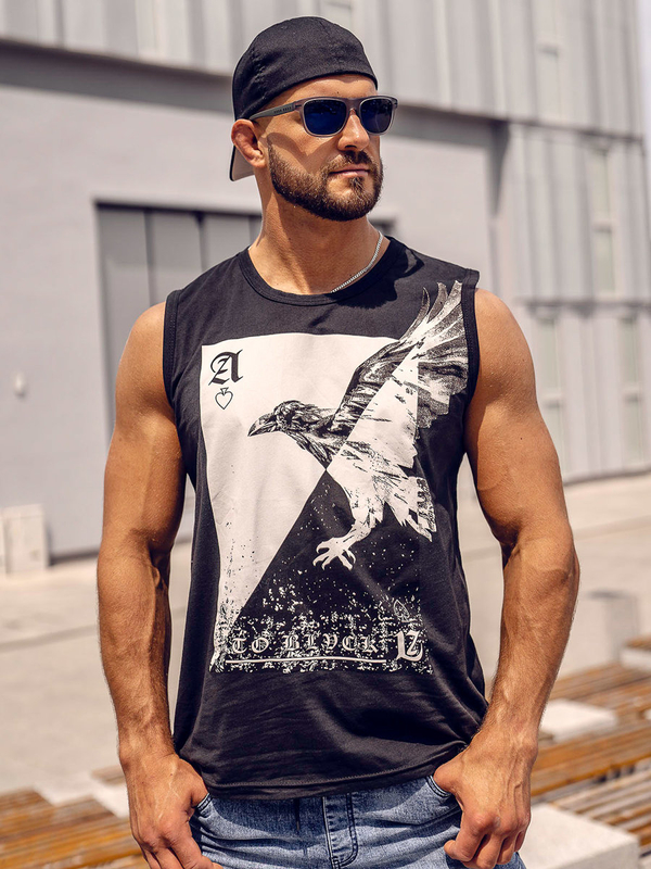 Herren Tank Top mit Motiv Schwarz Bolf 14821A