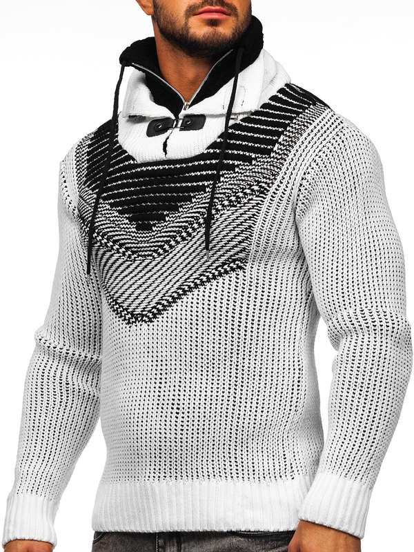 Herren Warmer Pullover mit Stehkragen Weiß Bolf 2027