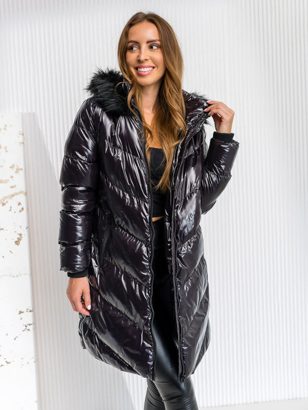 Damen Gepolsterte Winterjacke Puffer mit Kapuze Bolf Schwarz23069A1