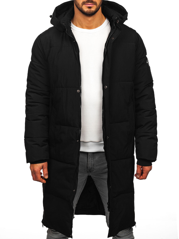 Herren Lange Gepolsterte Winterjacke Schwarz Bolf 91M9912