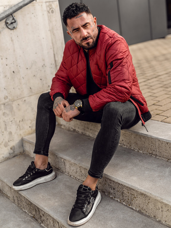 Herren Gepolsterte Übergangsjacke Bomberjacke Weinrot Bolf MY-01