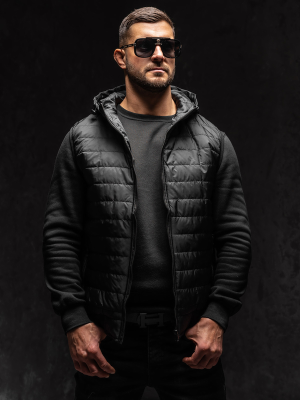 Herren Steppweste mit Kapuze Schwarz Bolf MY88A1