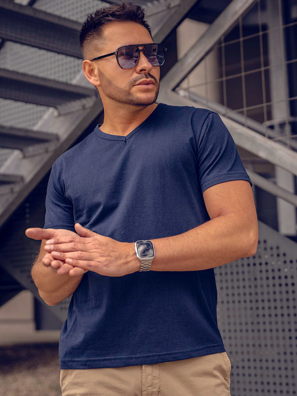 Herren T-Shirt Uni mit V-Ausschnitt Dunkalblau Bolf 192131A