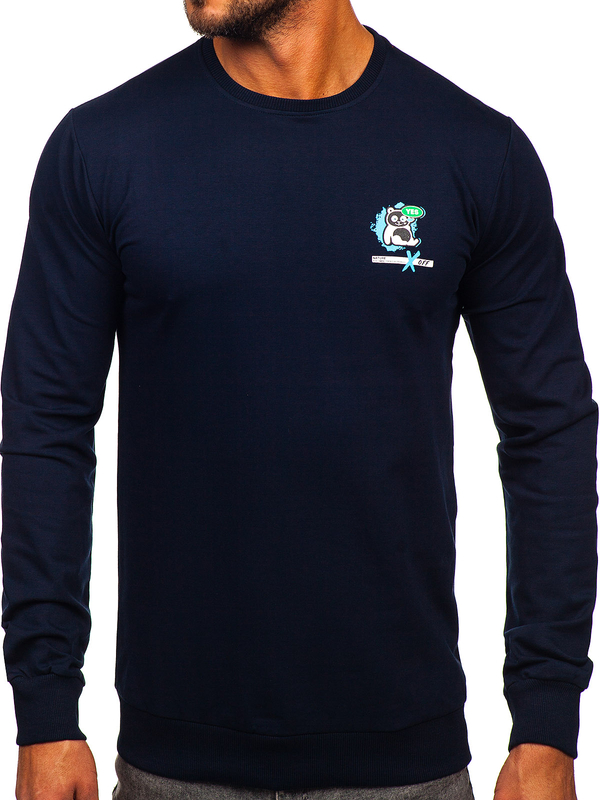 Herren Sweatshirt mit Motiv ohne Kapuze Dunkalblau Bolf 8744
