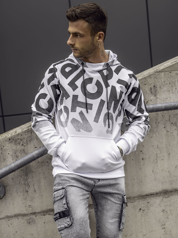 Herren Sweatshirt mit Motiv mit Kängurutasche Weiß Bolf 8B992