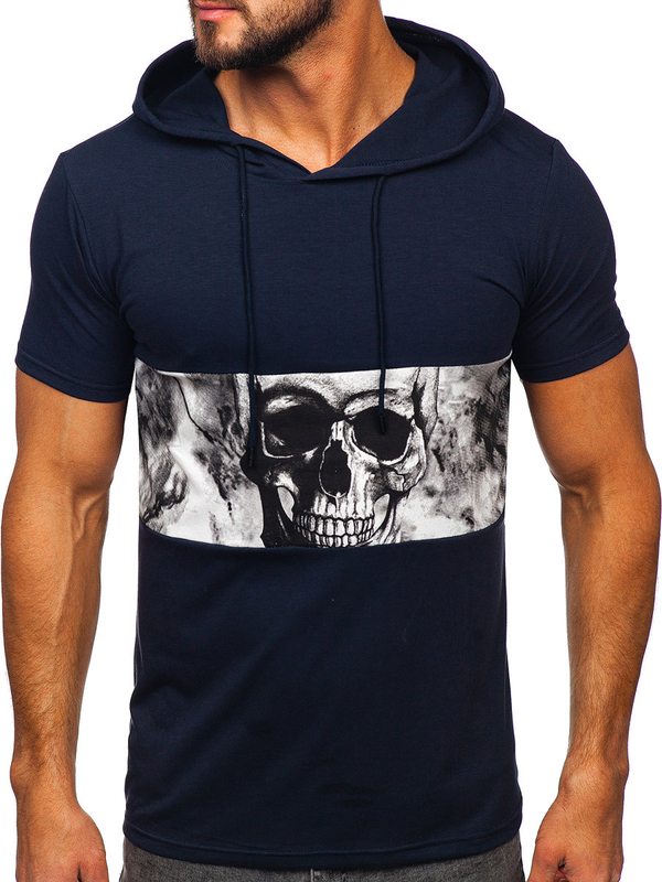 Herren T-Shirt mit Kapuze mit Motiv Dunkelblau Bolf 8T971