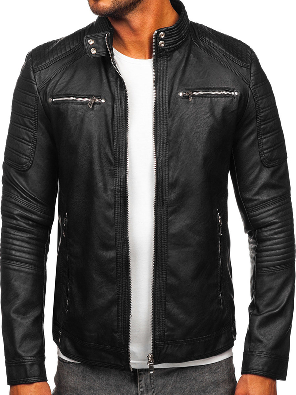 Herren Kunstlederjacke Schwarz Bolf 11Z8055