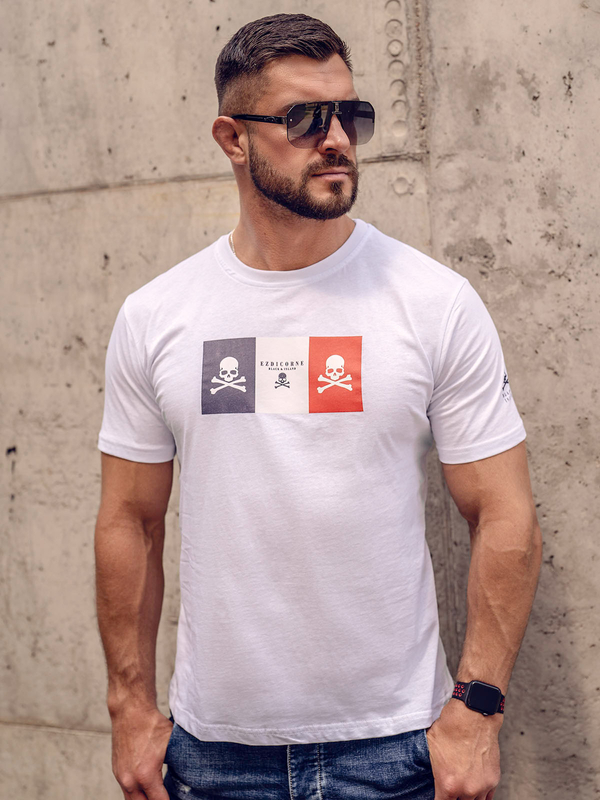 Herren Baumwoll T-Shirt mit Motiv Weiß Bolf 14784A