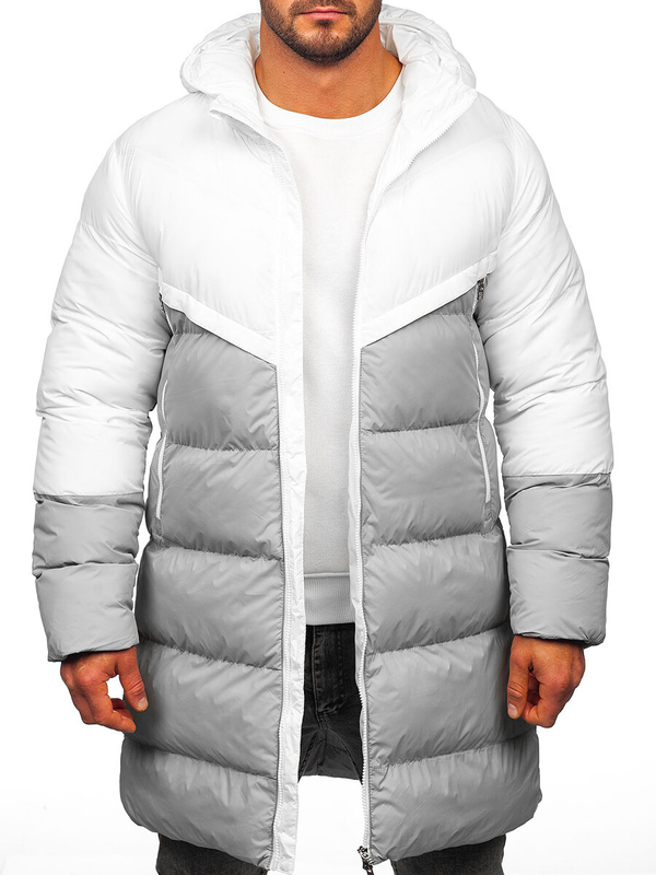 Herren Lange Winterjacke Weiß-Grau Bolf CS1007