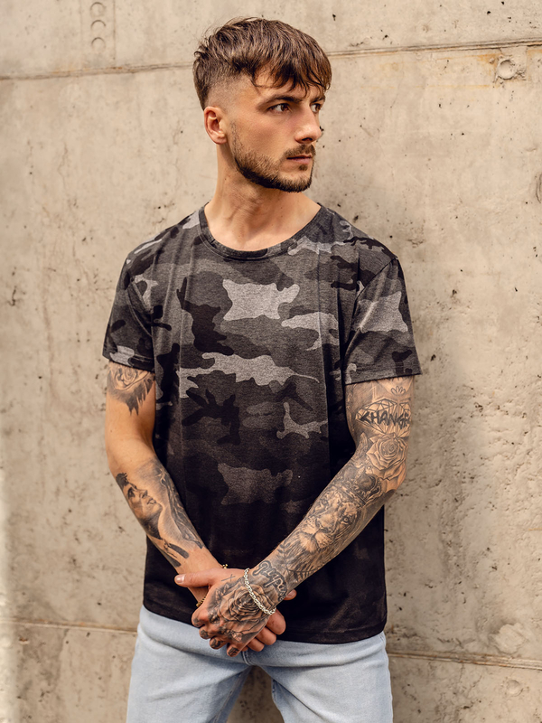 Herren T-Shirt mit Print Camo Schwarzgrau Bolf S808A1