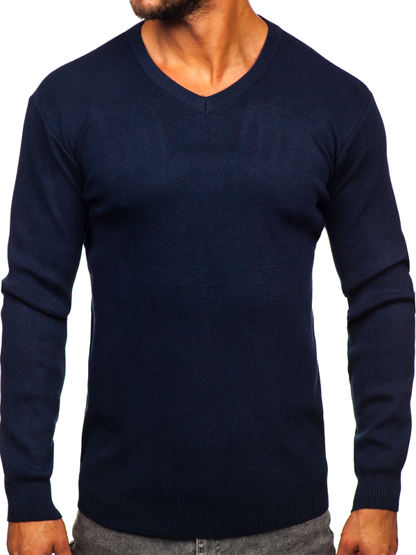 Herren Pullover mit V-Ausschnitt Basic Dunkalblau Bolf S8533
