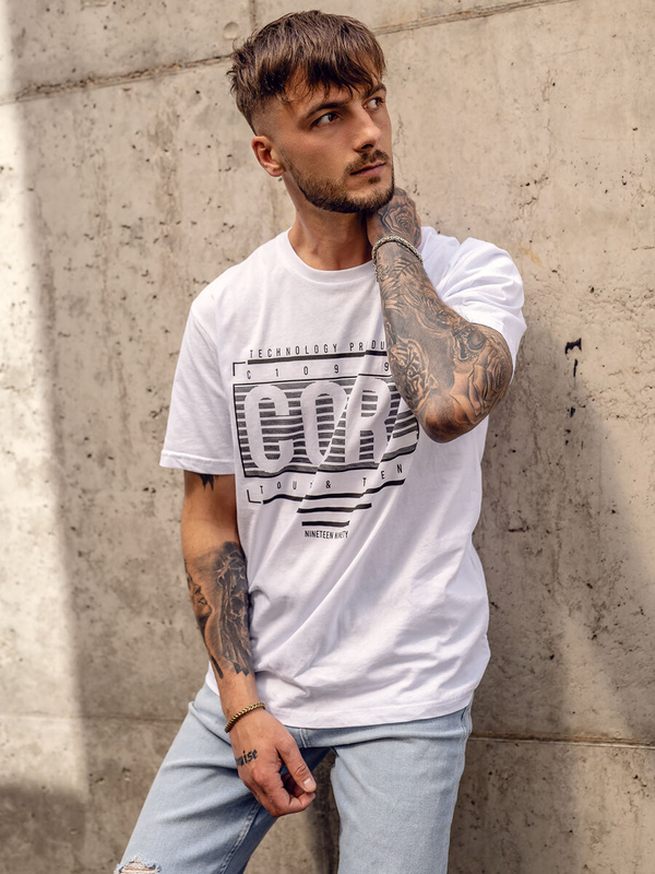 Herren T-Shirt mit Motiv Weiß Bolf SS11071A