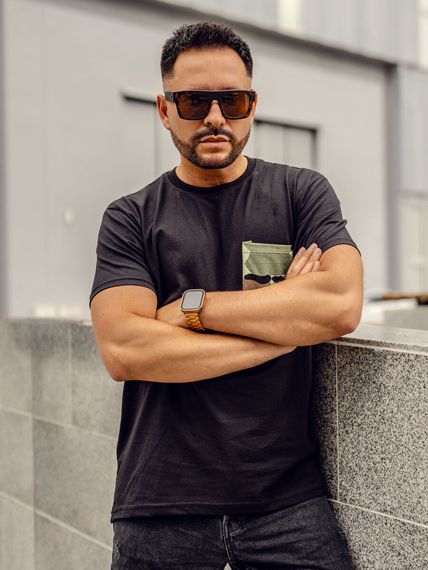 Herren T-Shirt mit Motiv Camo Schwarz Bolf 14507A