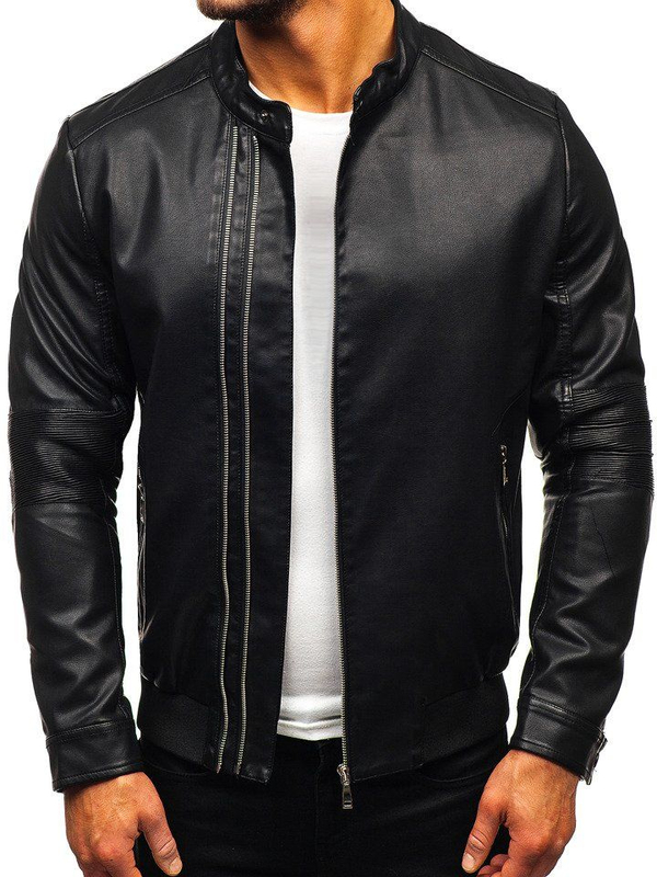 Herren Kunstlederjacke Schwarz Bolf 1073
