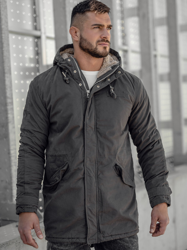 Herren Baumwoll Winterjacke Parka Schwarzgrau Bolf EX838A