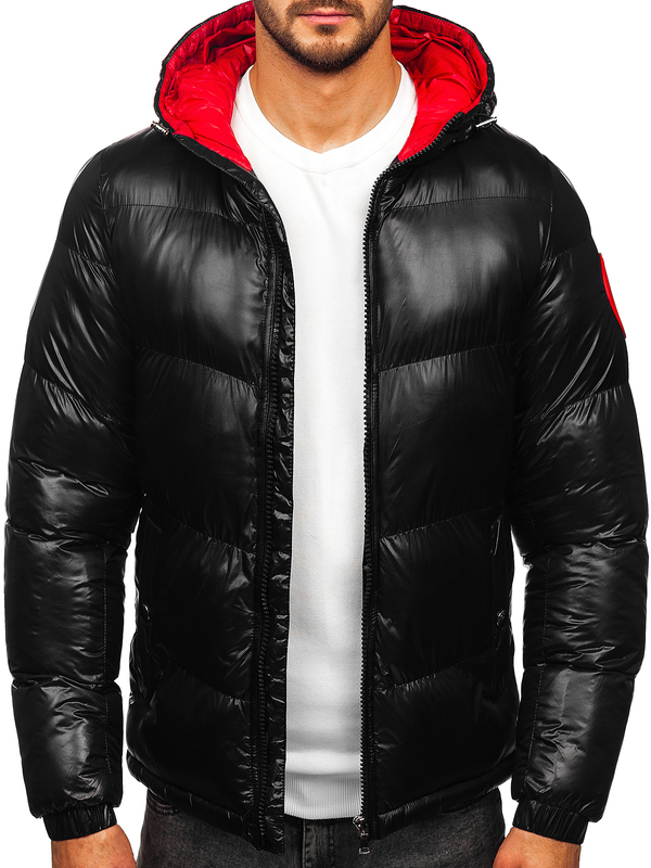 Herren Gepolsterte Winterjacke Puffer mit Kapuze Schwarz Bolf 5M3198