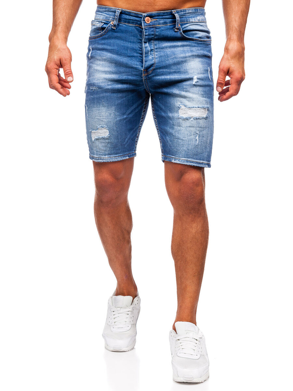 Herren Kurze Jeanshose Jeansshorts Dunkelblau Bolf 0592