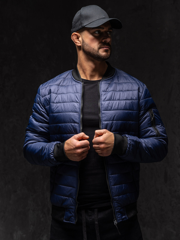 Herren Gepolsterte Übergangsjacke Bomberjacke Dunkelblau Bolf MY-02A1