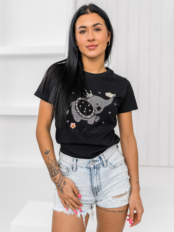 Damen T-Shirt mit Applikation Schwarz Bolf 96T625